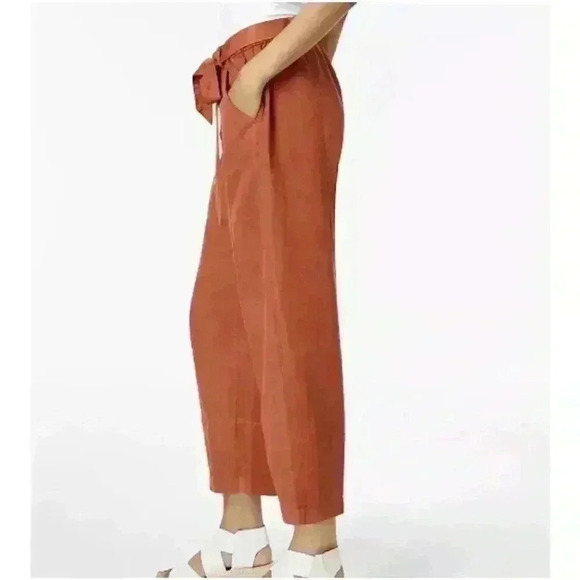 Eileen Fisher Cropped Burnt Orange Earthy Pull On Tie Waist Pants Size Medium - Picture 2 of 12